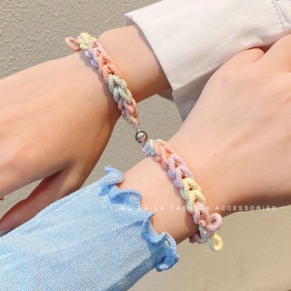 Gelang Tali Kepang Warna Pelangi Dengan Magnet Untuk Pasangan