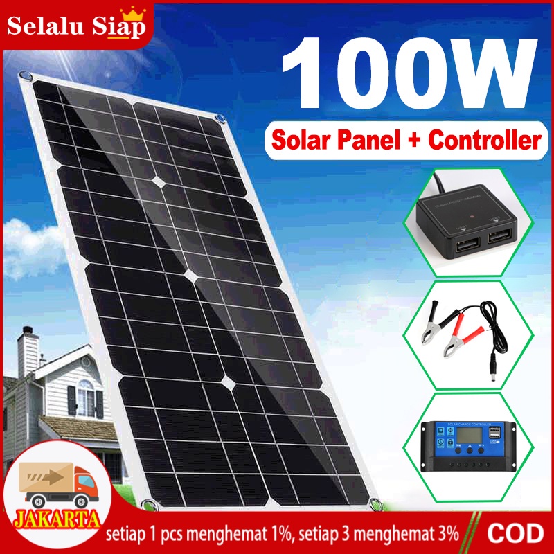 100w  Panel Tenaga Surya Polikristalin  30A LCD Pengontrol Multi-guna Ponsel