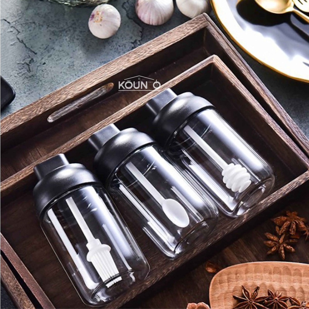 Toples Botol Kaca Tempat Madu Kuas Minyak Sendok Bumbu Dapur Garam Gula Kitchen Seasoning Pot 250 ml