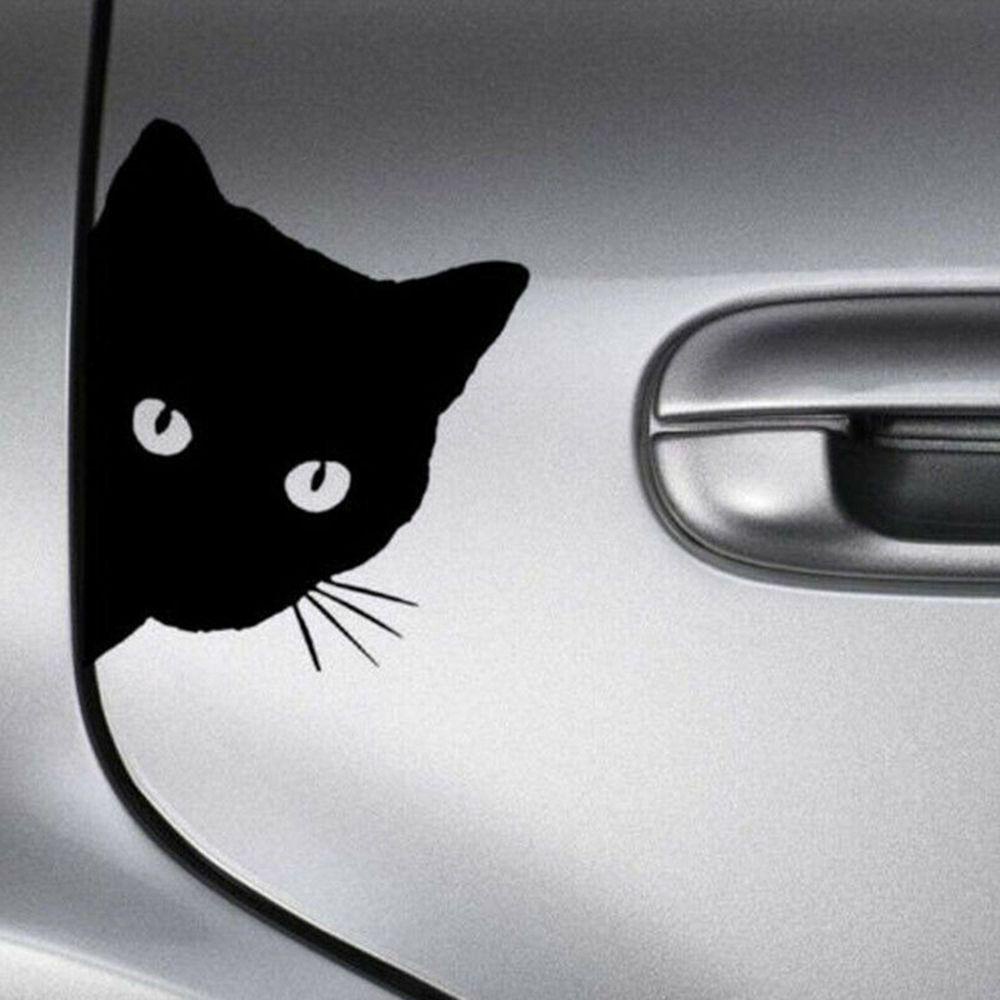 Lanfy Stiker Mobil Wajah Kucing Hitam Mengintip Reflektif Otomotif Decal