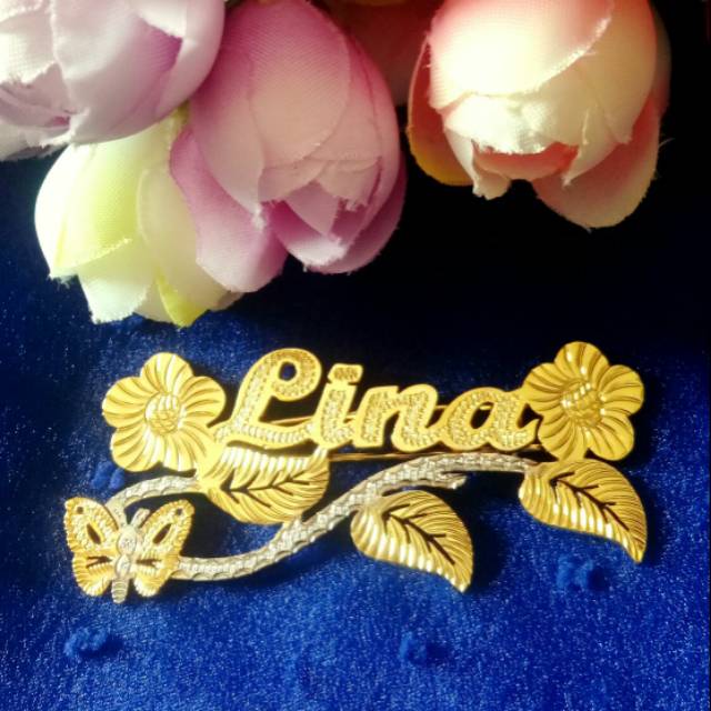 Peniti hijab nama motif ukir GOLD