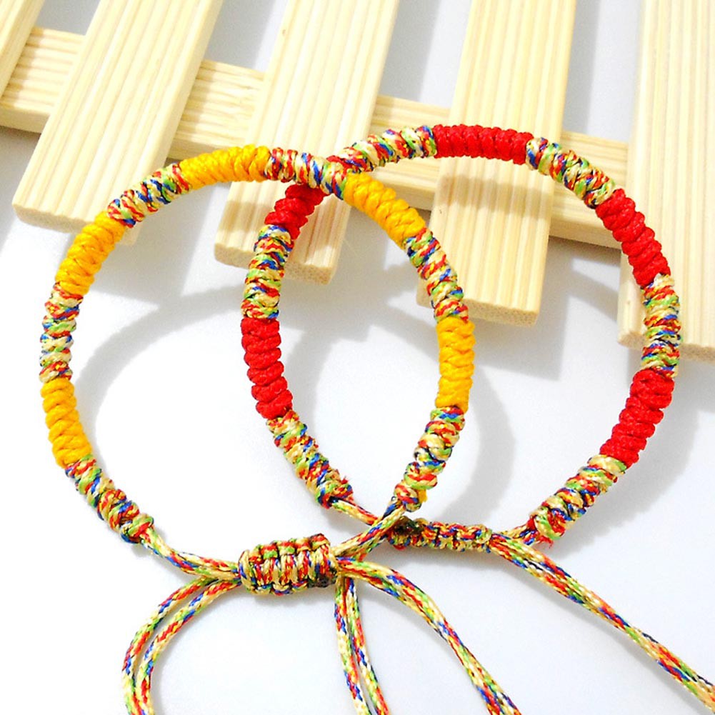 Fancyqube Retro Gaya Tibet Benang Warna-warni Pasangan Gelang Tali Merah-Intl