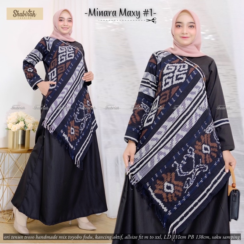 terbaru - minara maxy gamis tenun troso mix toyobo fodu / gamis batik tenun etnik