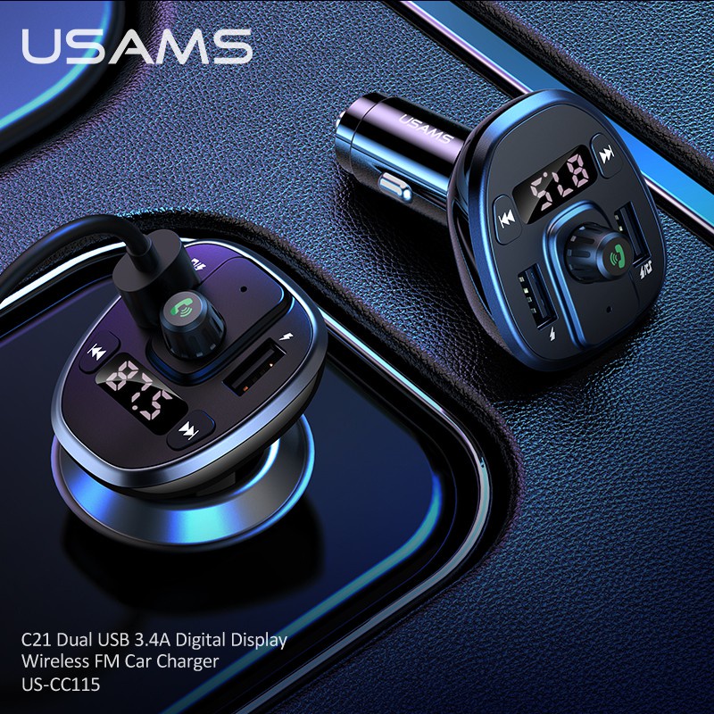 USAMS  Original Car Charge C21 aksesoris mobil Bluetooth audio Dual USB Car Charger FM Transmitter MP3 Player carger mobil bluetooth Ori For mobile phone/tablet