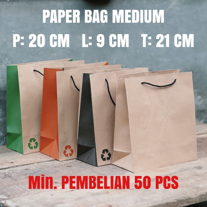 

PROMO PAPER BAG - GOODIE BAG - TAS KERTAS CRAFT COKLAT M POLOS MOTIF MURAH - Samping hitam