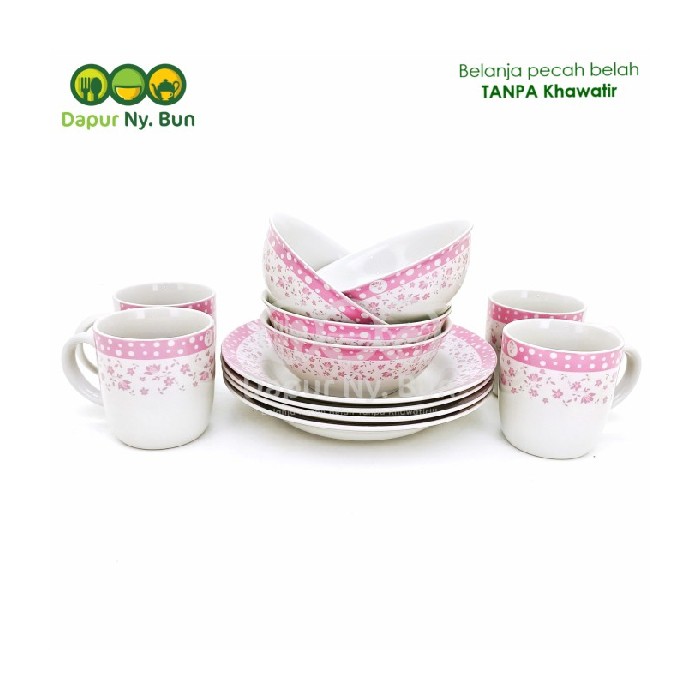 12pcs Polkadot Isi Set Murah Merah Makan - Dinner Jual Perlengkapan Muda Motif  Fleur