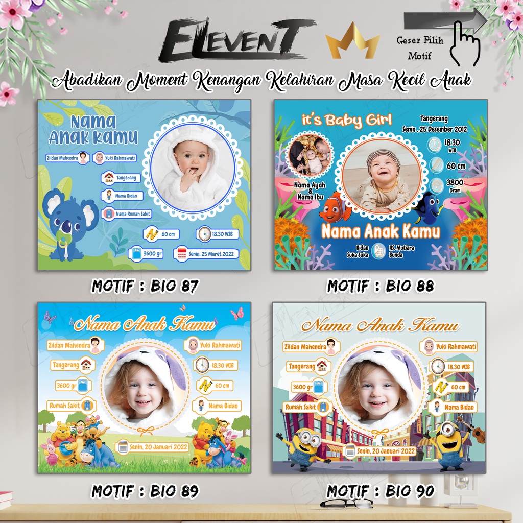 Miliki Softfile Biodata Bayi Data Kelahiran Anak Harga Terjangkau Banyak Pilihan 182 Motif Unik Tinggal Cetak Sendiri dengan data Desain bayi Newborn Baby untuk pajangan walldecor bingkai  pigura popup dllbisa Murah-87-90