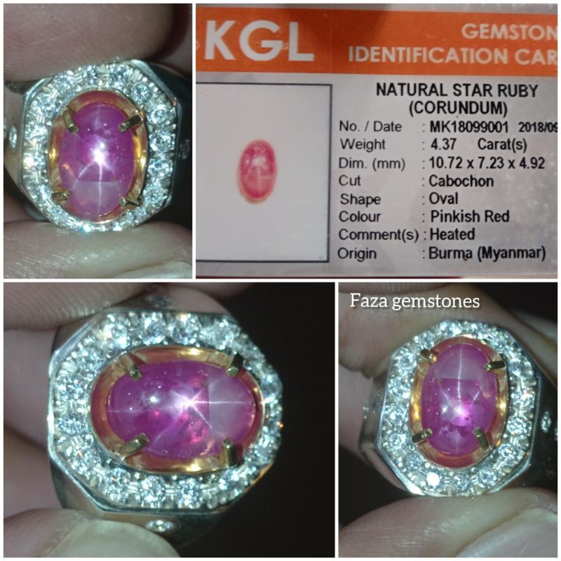 Star Ruby burma ~ 4.37cts ~ Memo KGL ~ star & transparan cakep~ MURMER