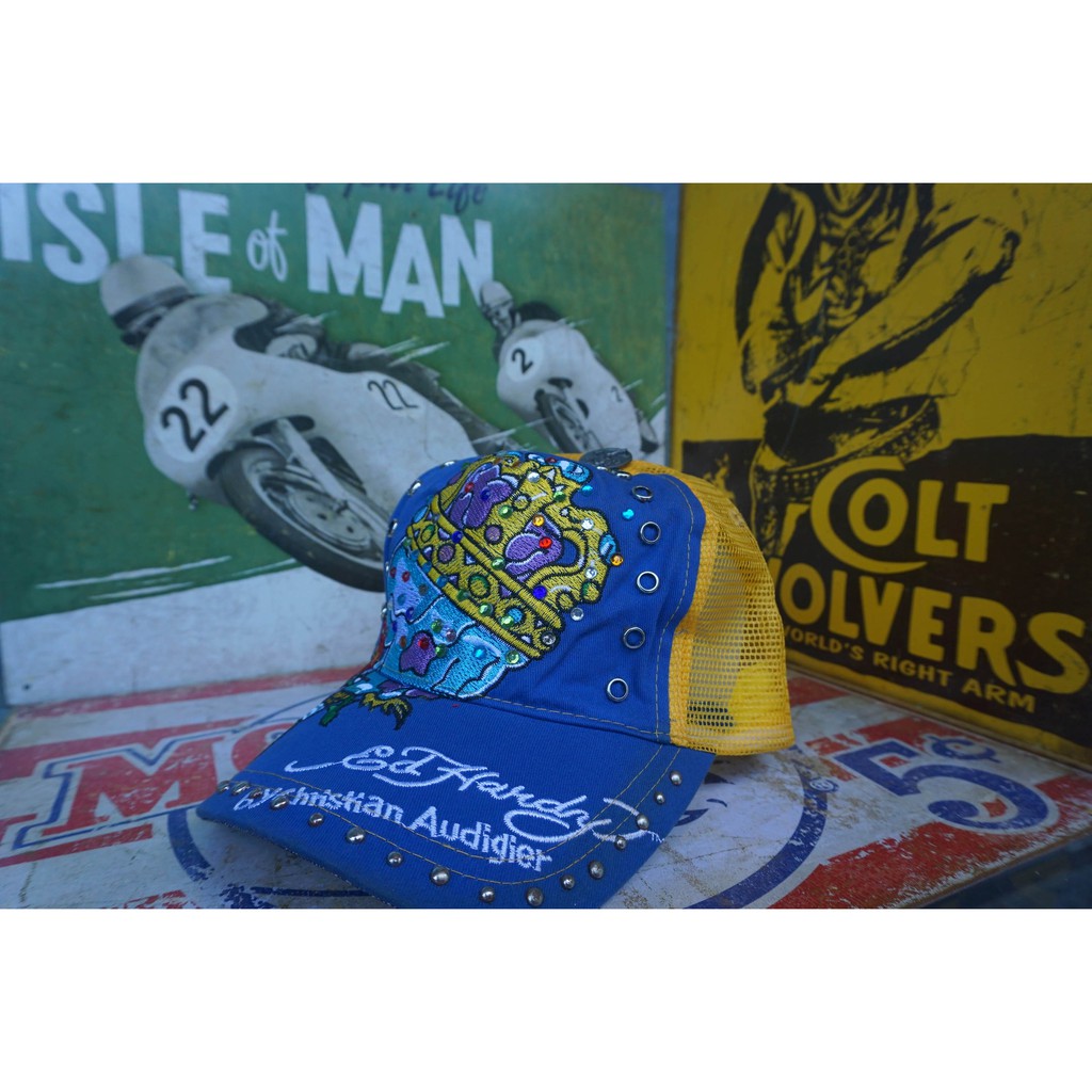 Trucker Hat Topi Ed Hardy Unisex One Size Yellow Blue