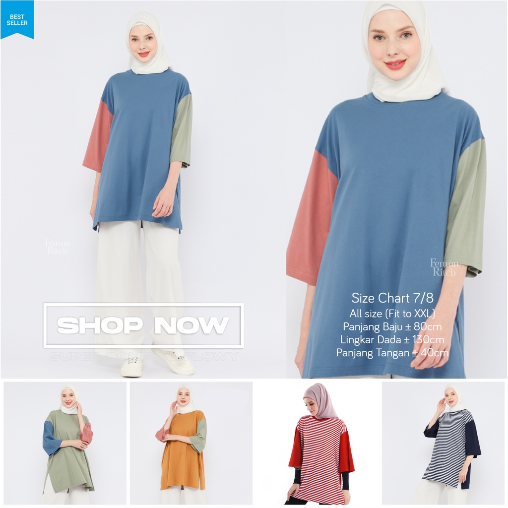 Atasan Wanita Kaos Oversize Wanita Busui Friendly Oversized Jumbo Lengan 7/8 LD 130 Basic Premium