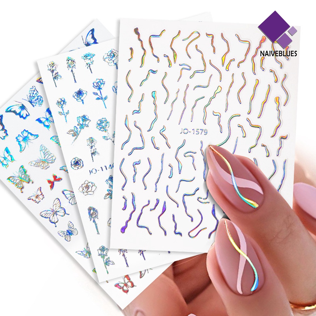 Naiveblue &gt; Stiker Kuku Motif Kupu-Kupu / Bunga / Hati Tahan Air Untuk Nail Art / Manicure DIY