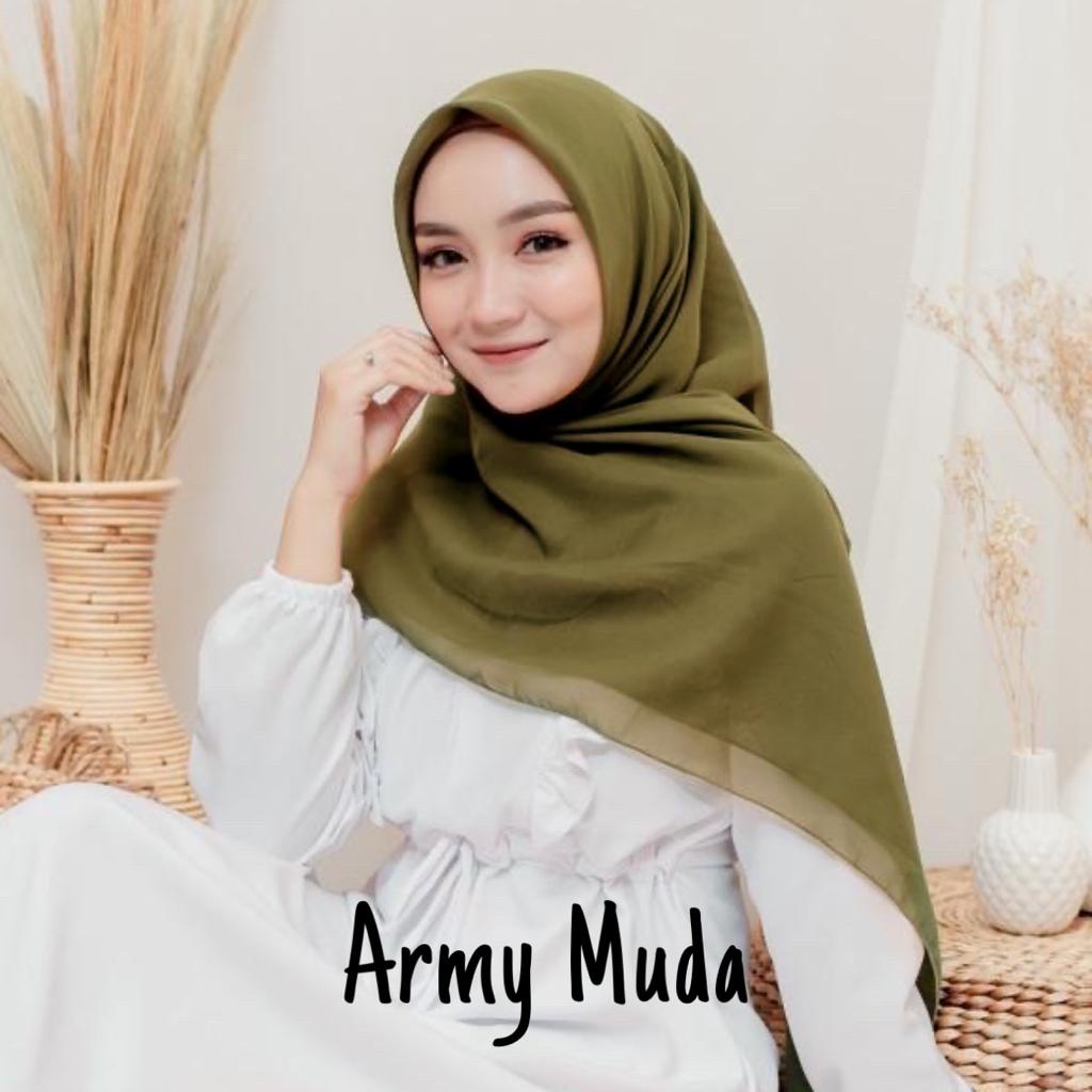 Hijab Segi Empat Bella Square Jilbab Maula Kerudung Bela Square Bahan Polycotton Premium Part 2-Bella Army Muda