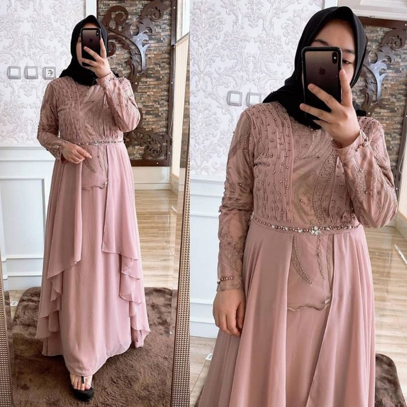 gamis pesta kayla premium / gamis kondangan / gamis mewah / gamis ceruty / gamis kekinian