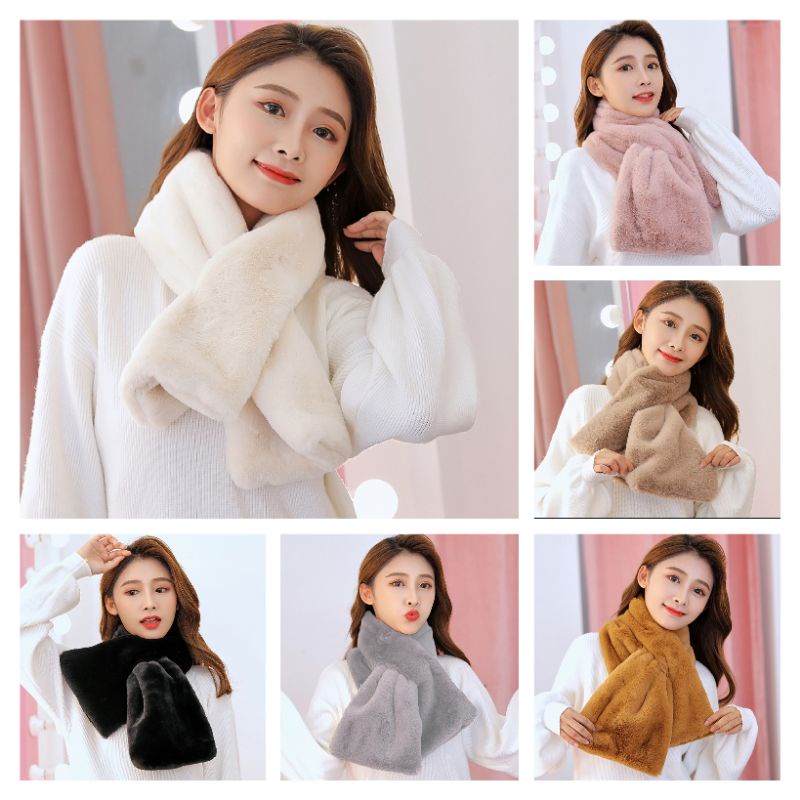 READY INDONESIA Syal bulu kelinci winter fur scarf lembut hangat import syal korea