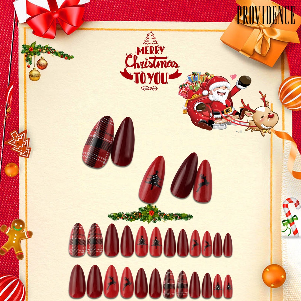 24pcs / Set Kuku Palsu Full Cover Desain Natal Dapat Dilepas Untuk Manicure