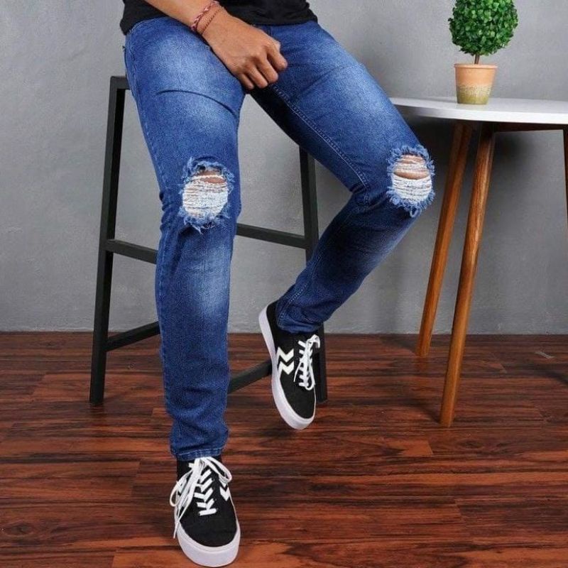 CELANA JEANS SOBEK LUTUT PRIA RIPPED JEANS  SOFTJEANS SKINNY