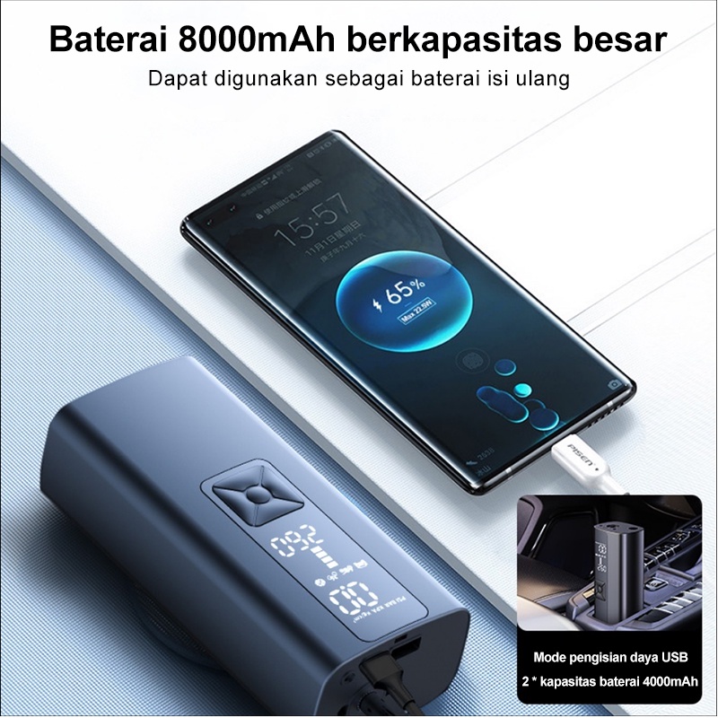 Amazefan 8000mAh pompa angin mobil inflator pompa ban mobil elektrik pompa mobil portabel Car Air Pump ban motor aksesoris pompa ban listrik tire inflator perkakas sepeda elektrik tire pressure monitoring alat Dapat mengisi daya ponsel perangkat lainnya