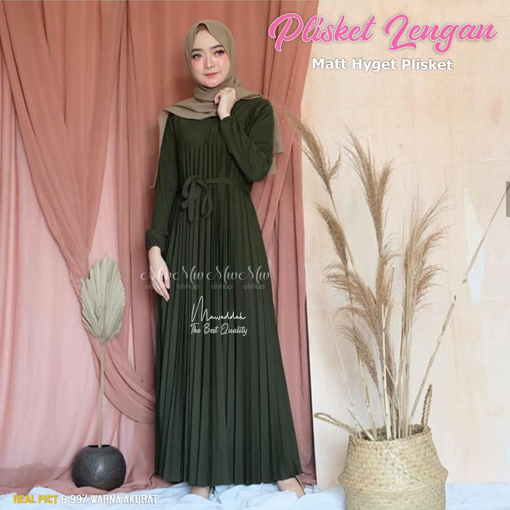 MAWADDAH Gamis Plisket Maxi Polos Model Lengan Bahan Hyget