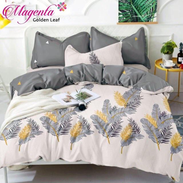 Proven Sprei  Sprei  Katun Lokal Magenta Motif  Golden Leaf 