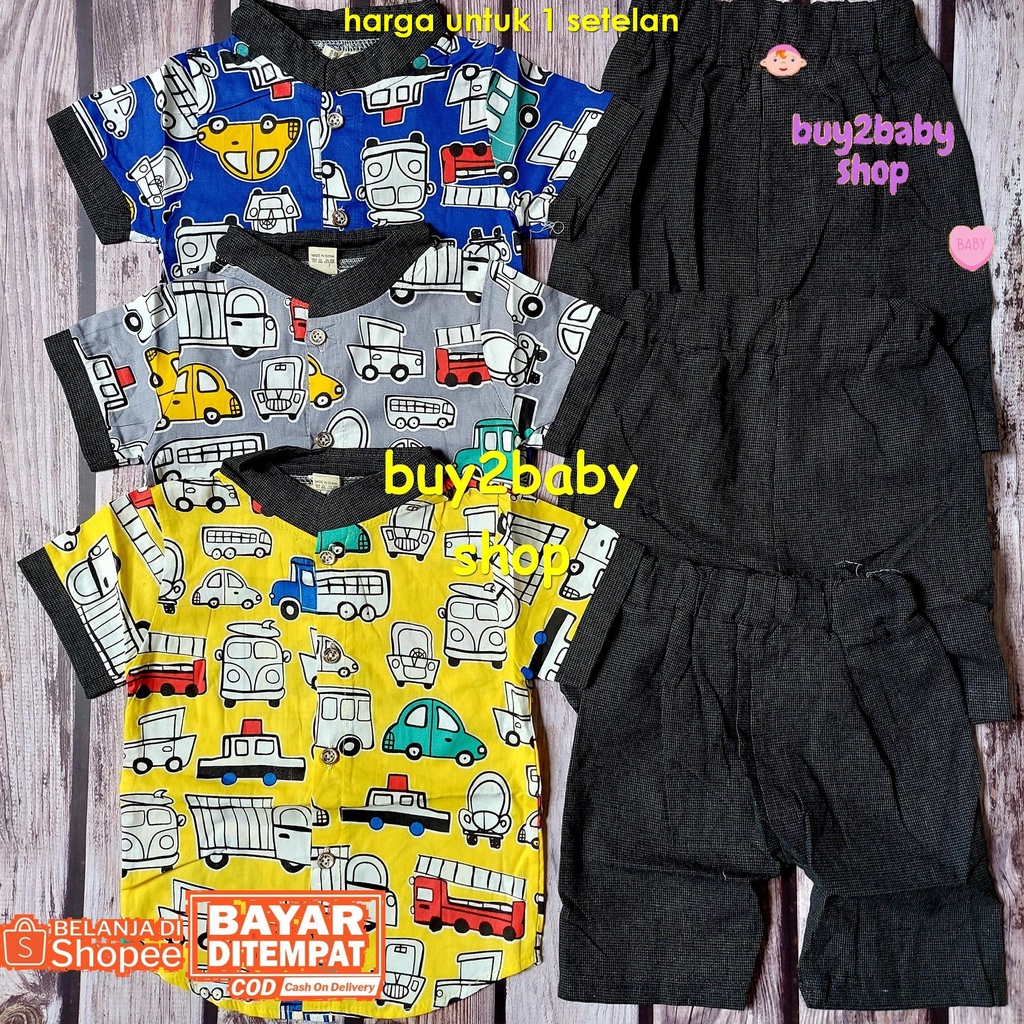 Setelan anak laki-laki baju lebaran baju celana pendek bahan katun premium 1-3 Tahun