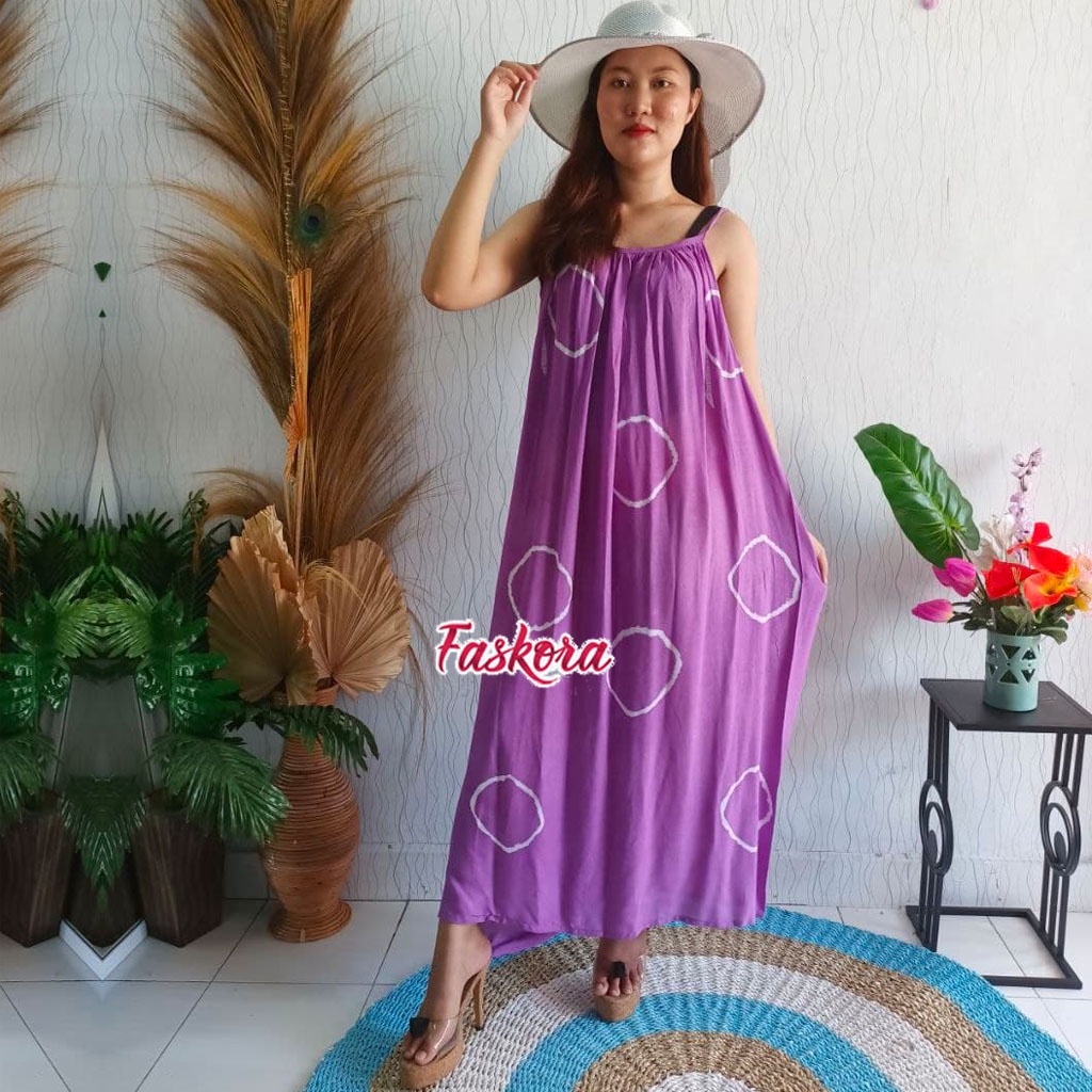 Dress Panjang Tanpa Lengan Motif Sibori Bambu Long Dress Tanpa Lengan Dres Lobek Panjang Bali Jumbo