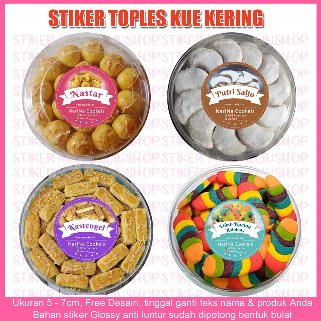 

STICKER LABEL KUE KERING/CETAK STIKER TOPLES KUE KERING LEBARAN BENTUK BULAT ISI 100 PCS