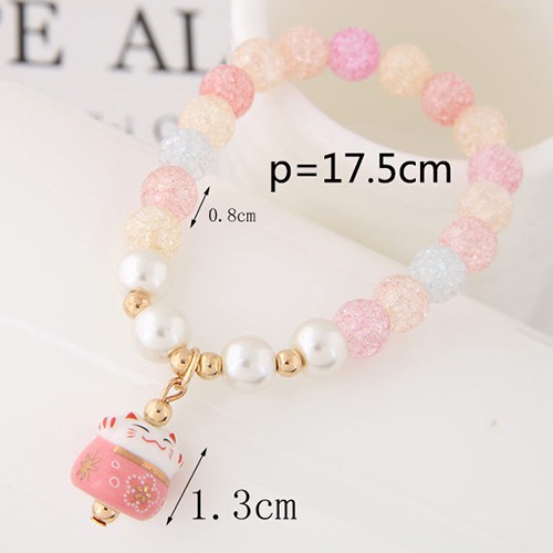 LRC Gelang Tangan Sweet Cat Shape Pendant Decorated Beads Bracelet