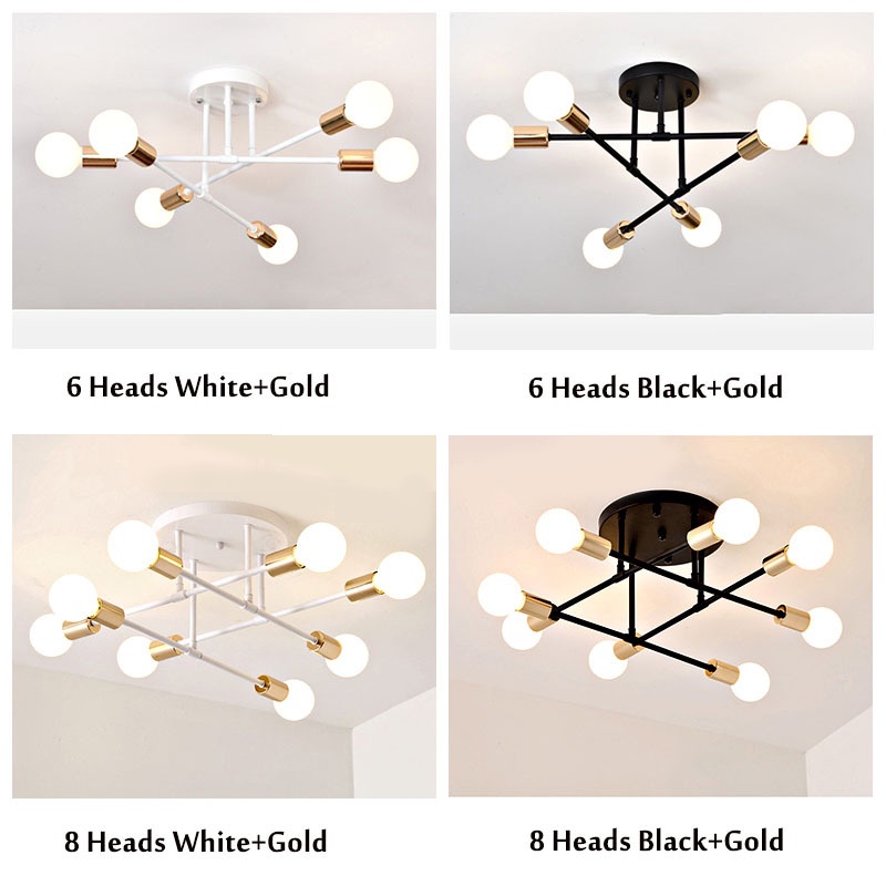 Lampu Gantung 6 Led E27 Industrial Bahan Besi Untuk Plafon Ruang Tamu Modern minimalist chandelier (Bohlam tidak termasuk)