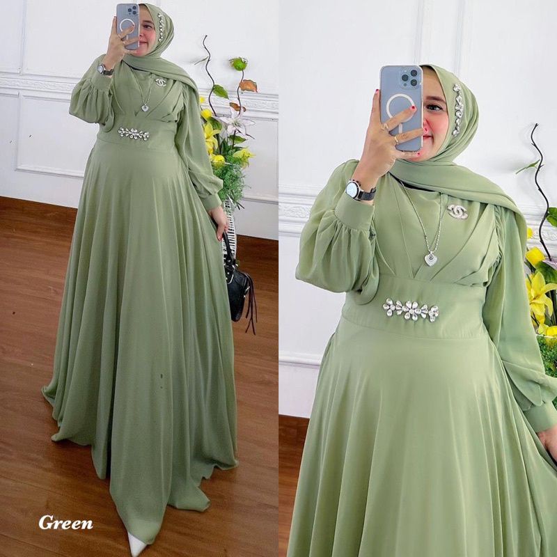 DELIA DRESS ORIGINAL CERUTY PREMIUM SET PASMINA/DRESS MAXY FULL FURRING/GAMIS CERUTY BABYDOLL/GAMIS MUSLIMAH/FAR MOSLEMSTORE