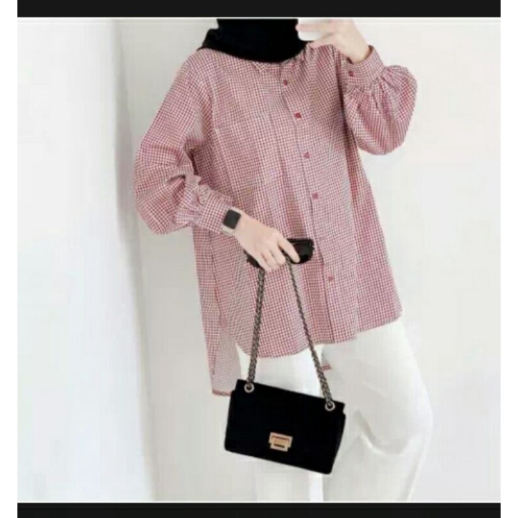 baju atasan wanita kotak-kotak viona terbaru/baju atasan tunik wanita kekinian/pakaian wanita kota-k