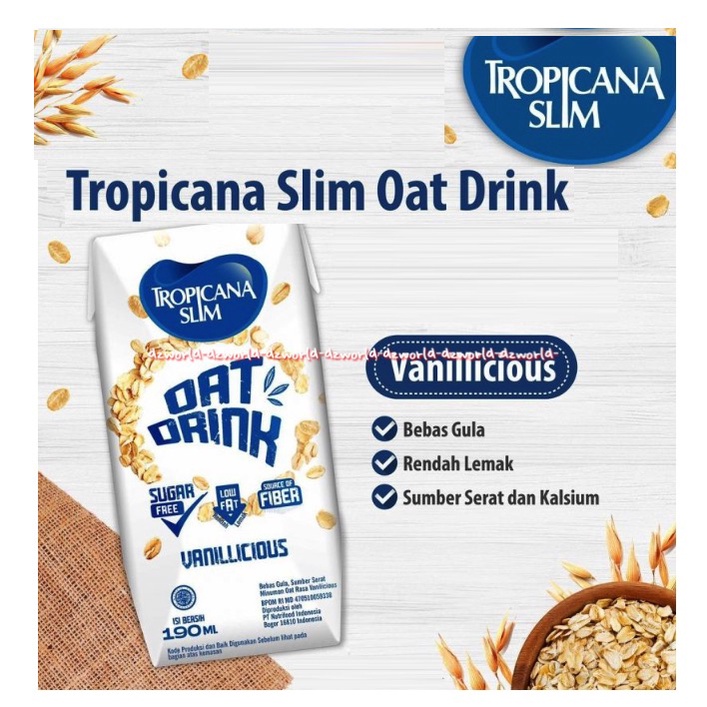 Tropicana Slim Oat Drink Vanillicious 190ml Sugar Free Low fat Susu Cair Bebas Gula Tidak Manis Susu Oats Gandum Uht Siap Minum 190 ml Tropicanaslim Oat Milk