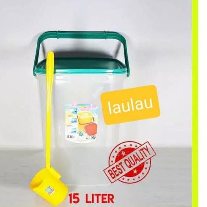 ➵ Aquarium Es Buah 15 Liter Green Leaf 0166 + Gayung / Toples Kerupuk / Tempat Es Kelapa / Rice Box 