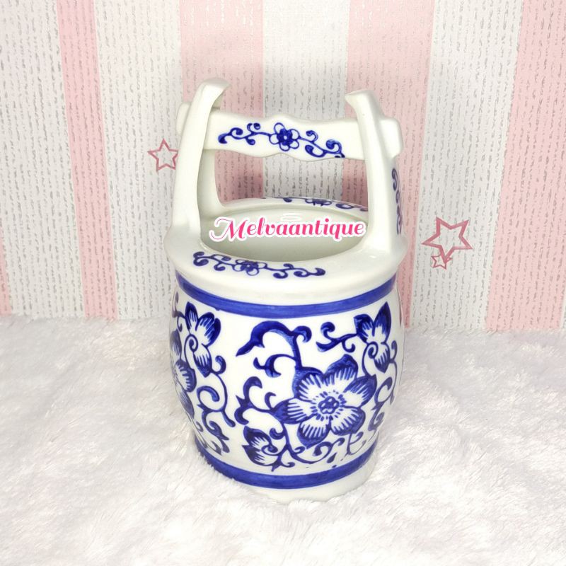 Tempat Sendok Keramik Biru Putih Tinggi 16 cm