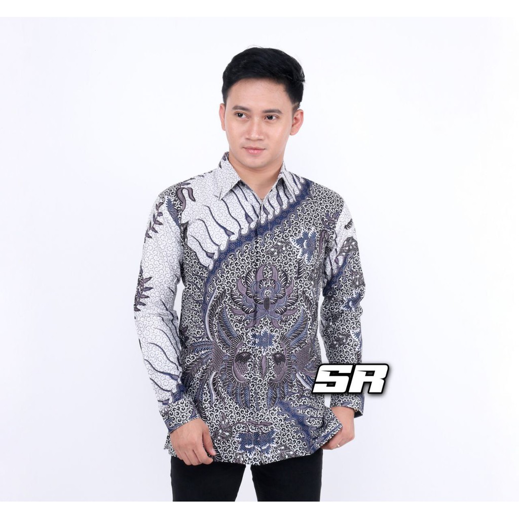 KEMEJA BATIK PRIA LENGAN PANJANG SIZE M L XL XXL  BSWART BatiK HRB026-kmj slempang abu