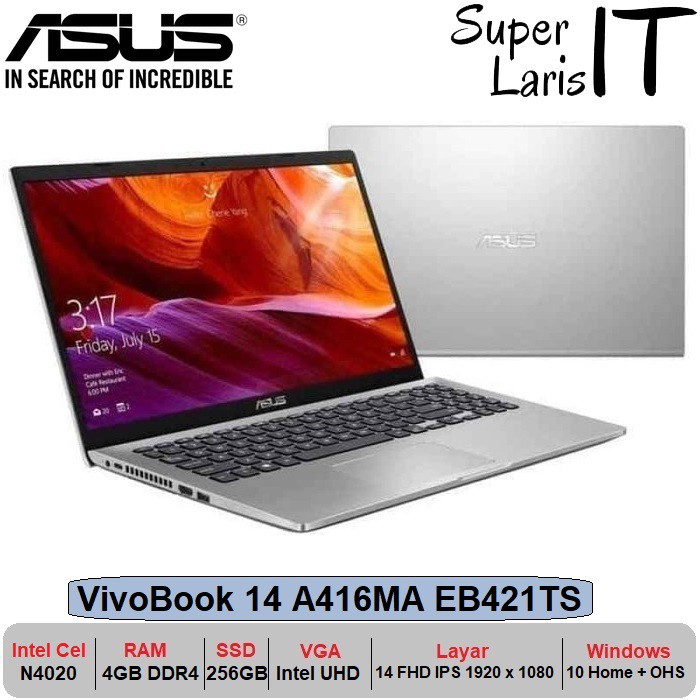 Laptop Asus Vivobook 14 A416MA N4020|4GB|256GB|14" IPS|W10 OHS - RESMI