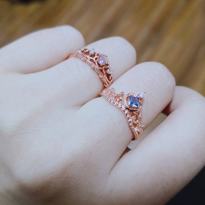 Disney Cincin Mahkota Princess Lapis Rose Gold 18K Model Terbuka Adjustable Untuk Wanita