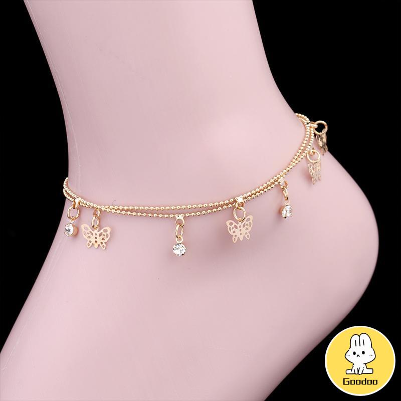 Double Layer Hollow Butterfly Liontin Gelang Kaki Paduan Fashion Sepatu Wanita Yang Indah -Doo