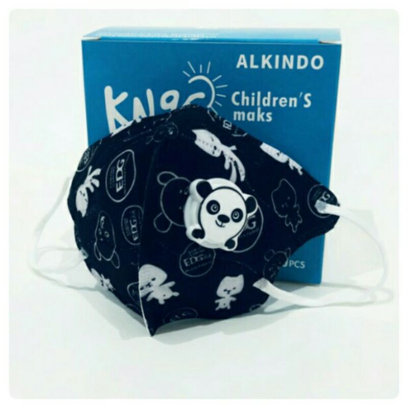MASKER KN95 ALKINDO ANAK FILTER HITAM PANDA ISI 10PCS 1 BOX ORIGINAL