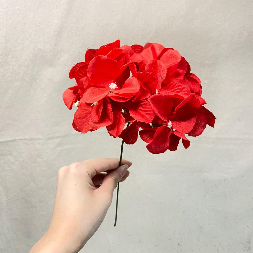 Bunga Hortensia X1 (satuan)●35cm●Bunga Artificial / Bunga Plastik / Bunga Dekorasi / Pernikahan-merah