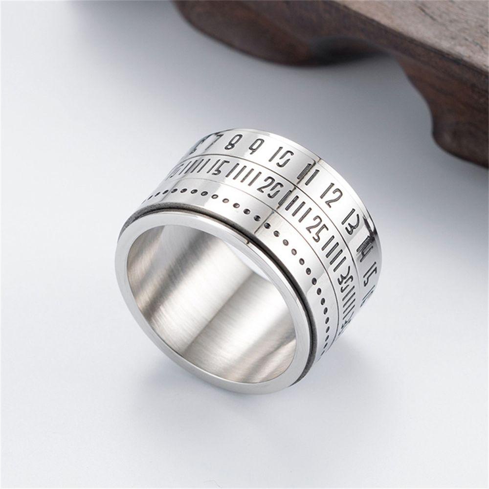 R-flower Cincin Angka Romawi Fashion Vintage Biker Spinner Kalender Tanggal Waktu3 Part