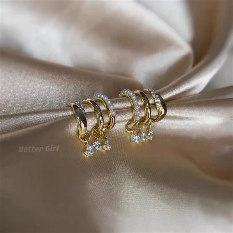 Anting S925 Silver Needle Aksen Mutiara Berlian Imitasi Gaya Korea Vintage Untuk Wanita