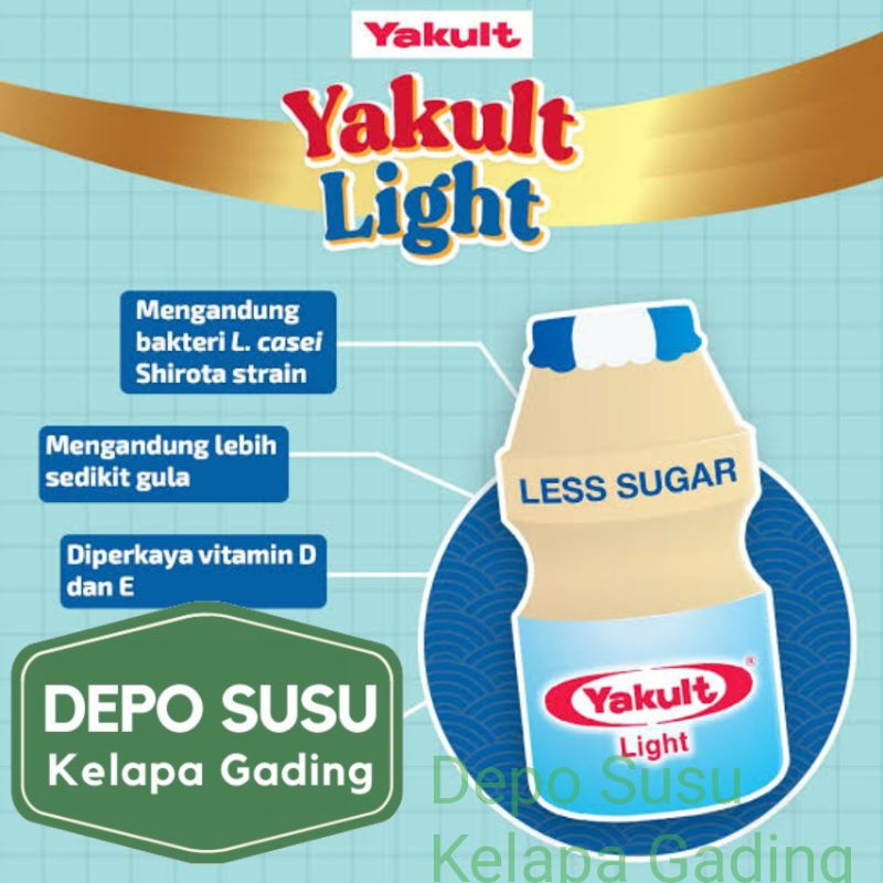 Yakult Light Less Sugar isi 5 botol 65ml | Yogurt Probiotik Low Fat Rendah Gula Lemak Minuman Kesehatan