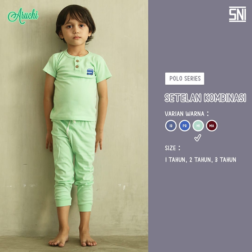 Aruchi Setelan Pendek Panjang Polo Series / Salur Motif- Setelan Anak Murah