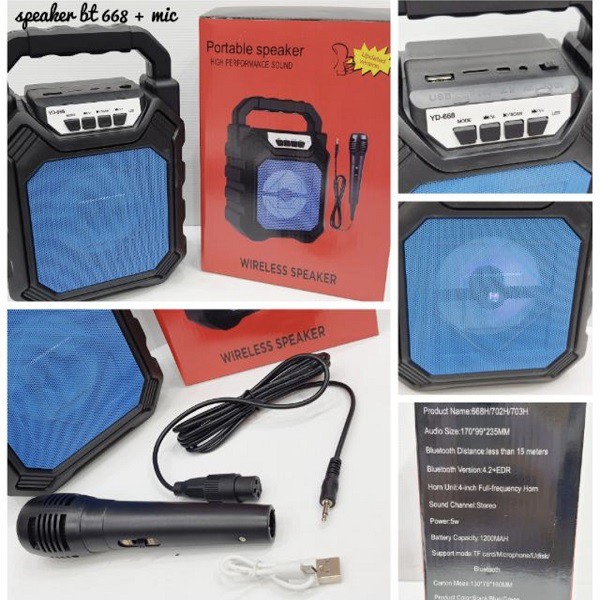 Speaker bluetooth lampu led bonus Microphone spiker blutut pake mik mic bonus mik mic karaoke karoke