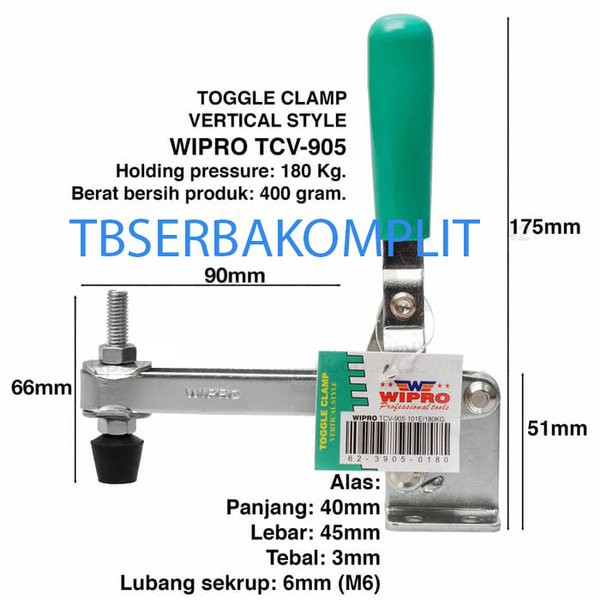 Toggle Clamp TCV905 Wipro Vertikal Daya 180kg Klem Togle Togel 101E Vertical 180 kg Heavy duty