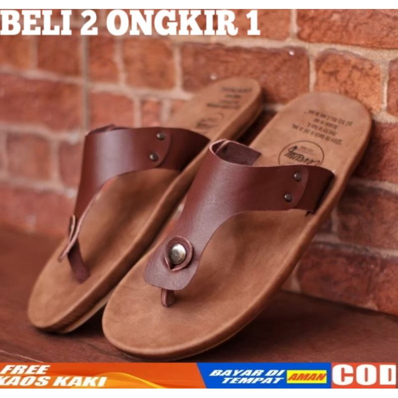 (COD) SANDAL KULIT PRIA CEVANY CLOVER BLACK BROWN TAN KULIT SAPI ASLI ORIGINAL HANDMADE