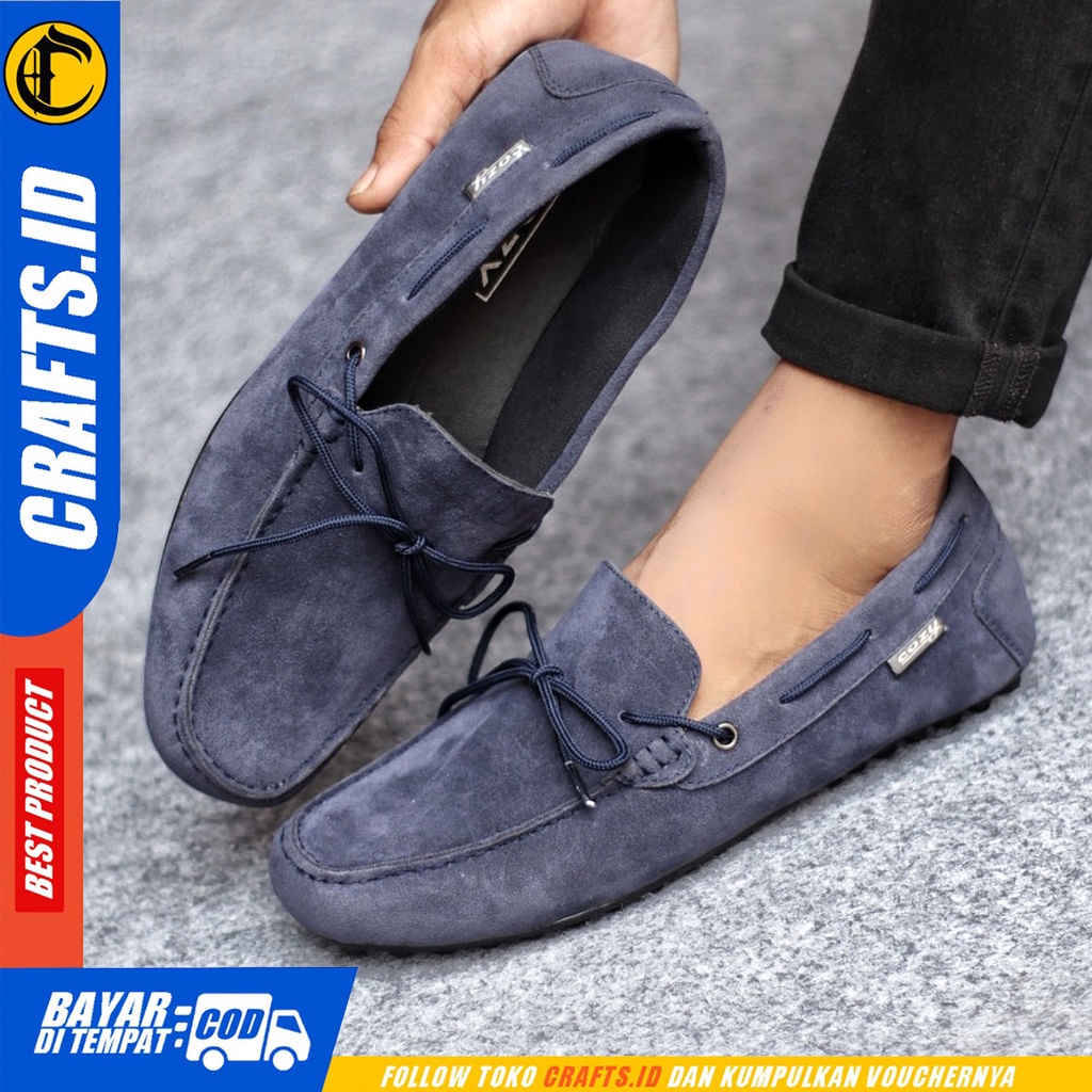 Sepatu Slip On Pria Sepatu Casual Pria Kulit Suede Kerja Kantor Kuliah Kondangan Sepatu Slop Pria Sepatu Hitam Pria CRAFTS RENES