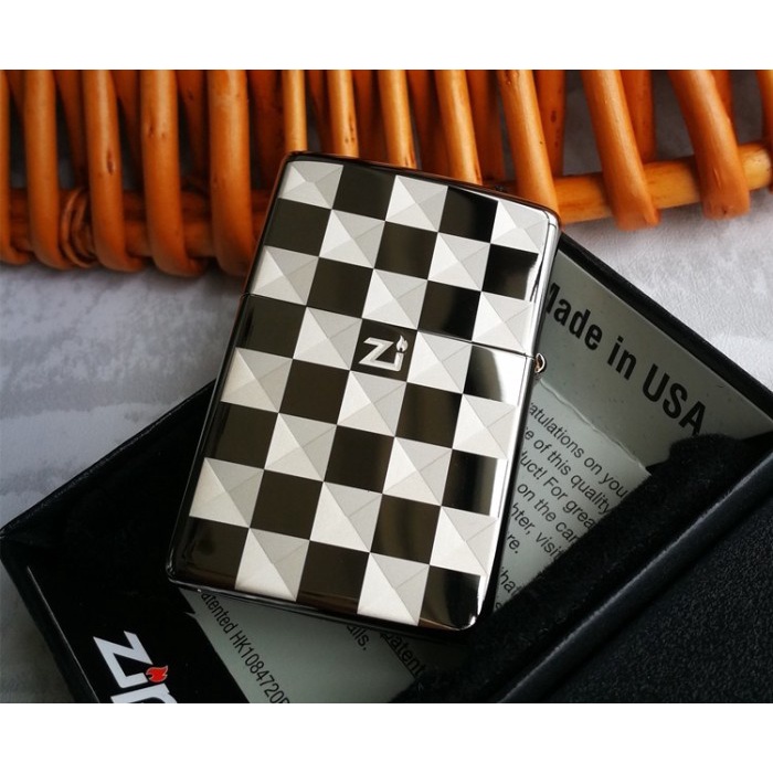 Korek Api Zippo Black Chessboard Grade Ori