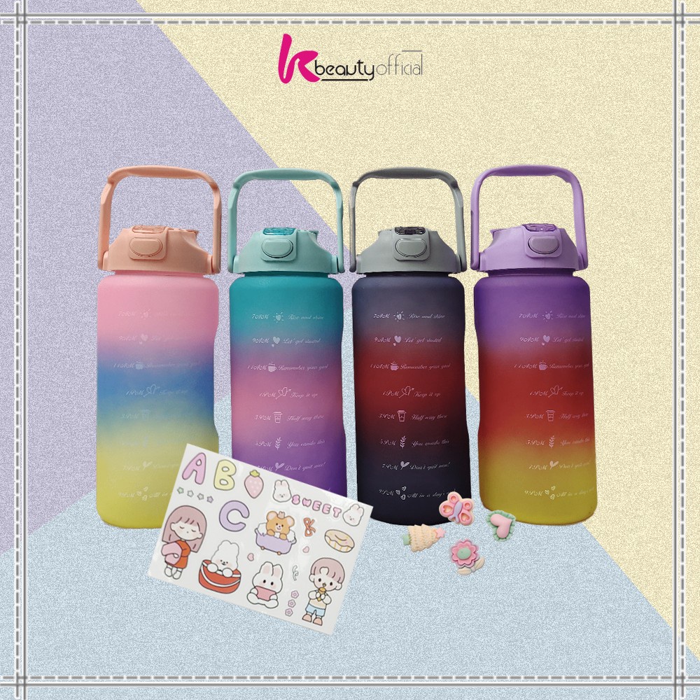 KB-C581 Botol Minum Tumbler 2Liter Gradasi Viral / Botol Air Motivasi Thumbler Pelangi Botol Penanda