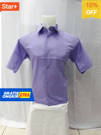 kemeja pria ungu muda polos lengan pendek bahan katun halus SALE SALE